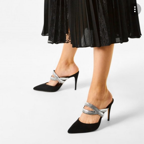 Aldo Womens Black Suede Leather Rhinestone Straps Slide Heels Size 8 "Noawia" - Picture 11 of 11